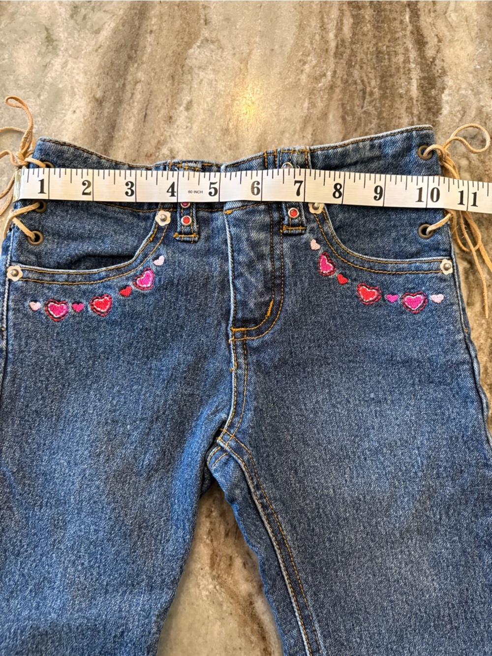 Y2K Kids Denim Pants with Pink & Red Heart Embroidery - Picture 5 of 10
